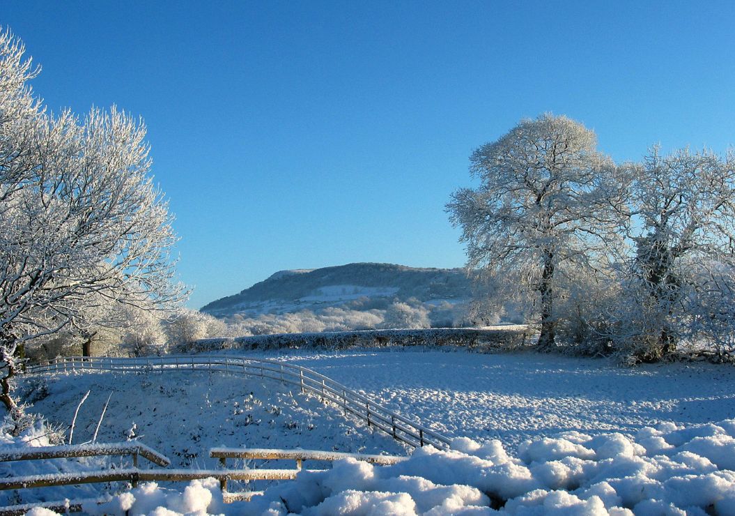 Snow covered ground in front of Bosley Cloud