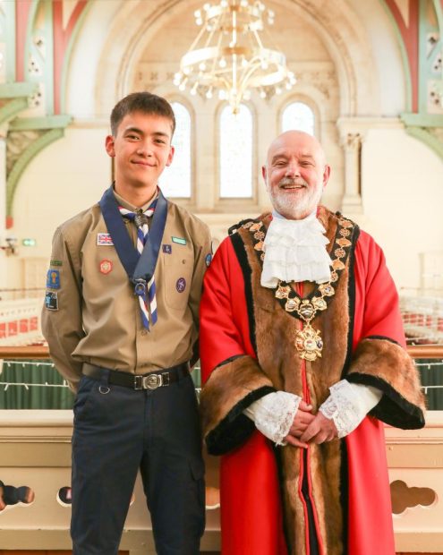Mayors Cadet, Haru Pepper with Cllr Brittain.