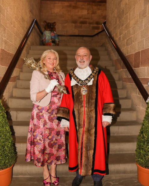 Cllr Sally Holland, Mace Bearer with Cllr Brittain