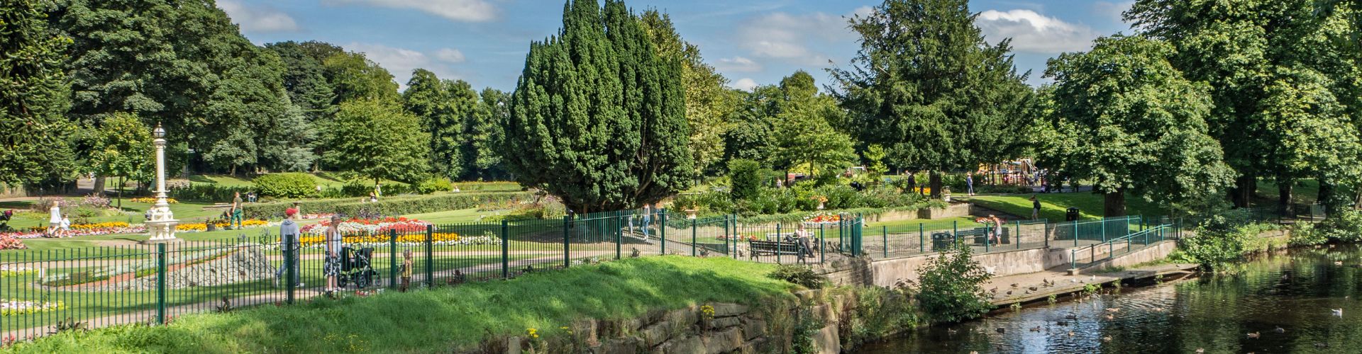 View of Congleton Park and River Dane looking towards the play area.